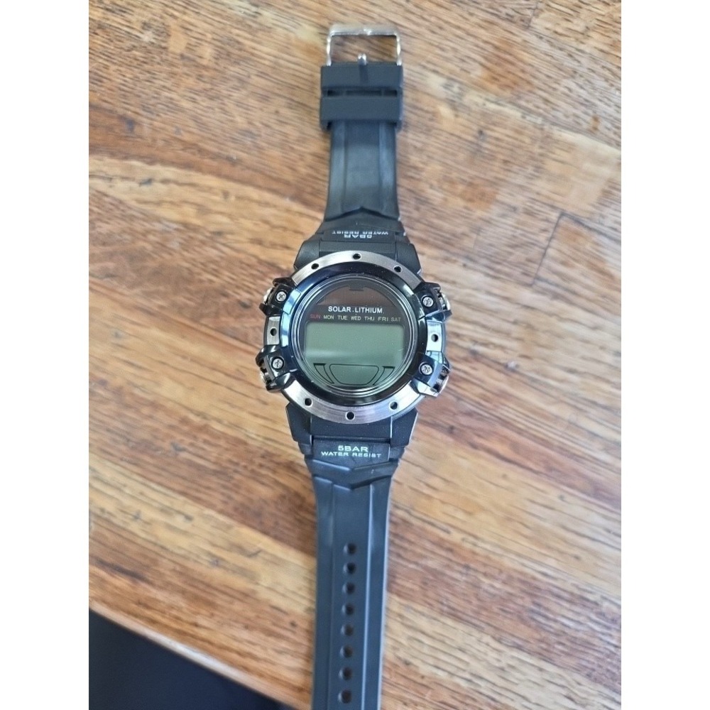 New Men's Sport Watch 5 Bar Solar Lithium WR 50M Digital Black Water Resistant